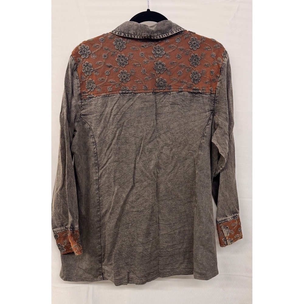 Women’s Boho Patchwork Button Front Shirt XL Velvet Artsy Parsley‎ & Sage - Picture 6 of 10
